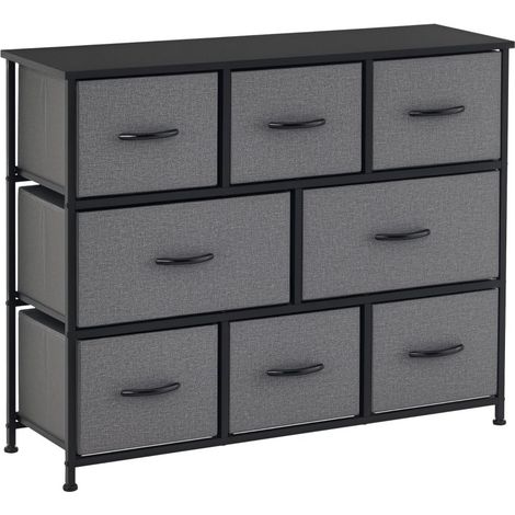 Commode 3 niveaux à 8 tiroirs pliables en tissu gris foncé. Unité de rangement pratique pour chambre et salon (1/4)