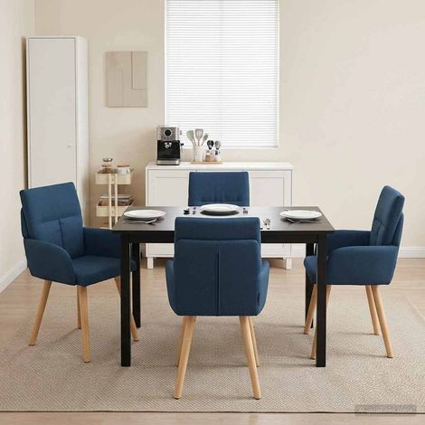Lot de 4 chaises de salle à manger en tissu bleu avec accoudoirs, 60 x 56 x 96 cm - PANGIVO (1/5)