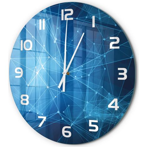 Horloge Murale Ronde Élégante en Verre Trempé Silencieuse Salon Chambre Lignes bleues fi 60 cm (1/5)