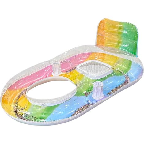 Chaise flottante gonflable à paillettes avec dossier et porte-gobelet, chaise longue flottante à paillettes anti-fuite pour l'été, la plage, le lac, les fêtes dans le jardin (1/5)