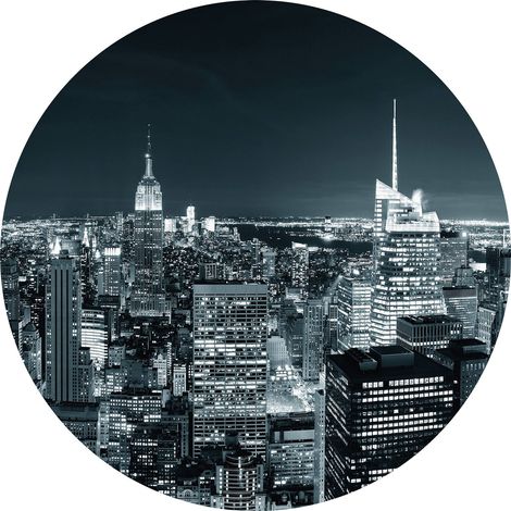 Papier peint panoramique New York moderne | Tapisserie panoramique salon avec gratte-ciel illuminés | Papier peint panoramique gris & blanc chambre ado - 140 x 140 cm (3 pièces) (1/2)