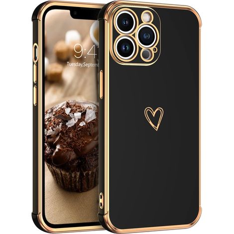 CUSTODIA IN SILICONE PER APPLE IPHONE 13 PRO NERO ORO ACCESSORI CUORE A2483 (1/5)