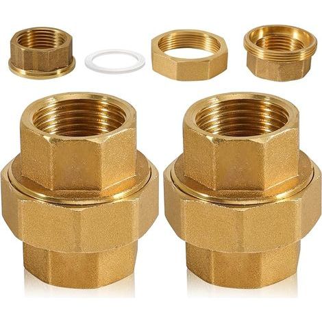 Lot de 2 raccords filetés en laiton 3/8", 3/8" AG/AG en laiton, raccord conique avec filetage intérieur, raccord fileté DN10, pour installations d'eau et de chauffage (1/5)