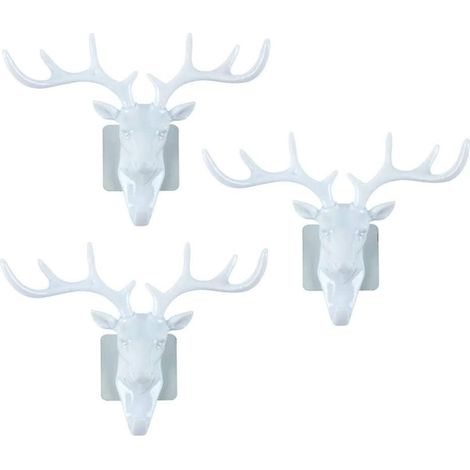 Set mit 3 robusten, spurlosen Wandhaken in Form von Hirschköpfen (weiß) (santanxing)