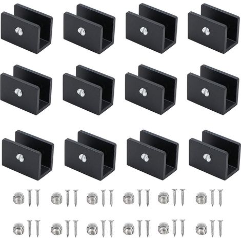 Pince À Verre - Support Étagère Aluminium Réglable Pour Verre 8-10 Mm - Salle De Bain Balcon Vitrine - Lot De 12 Pièces Avec Vis (1/5)