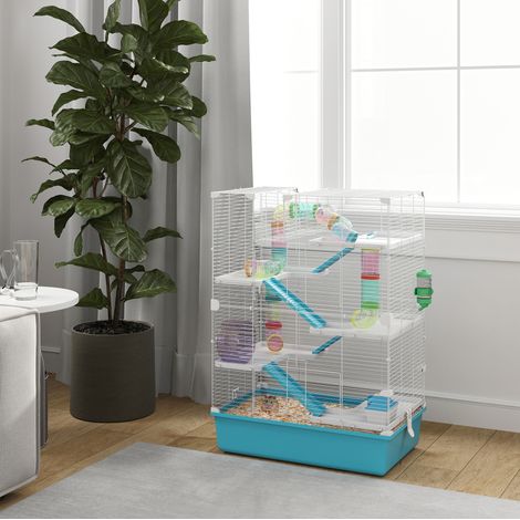 Gabbia per criceti a 6 livelli con tubi e accessori, 58 x 36 x 81 cm, azzurro chiaro (1/5)