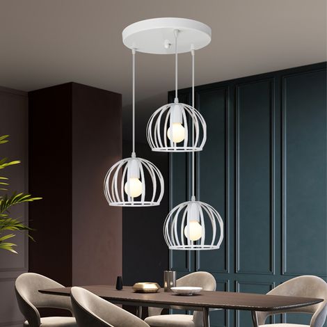 Axhup – Suspension luminaire industrielle 3 lumières E27 – Abat-jour métal blanc – Câble ajustable 100 cm – Pour cafés et restaurants (1/5)