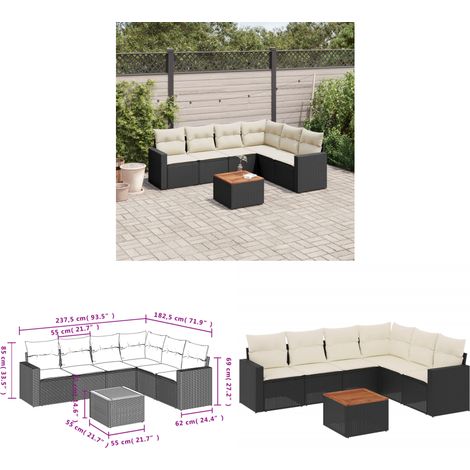7-tlg. Garten-Sofagarnitur mit Kissen Schwarz Poly Rattan - Gartensorte - Gartenmöbel Set - PE-Rattan Möbel - Outdoor Lounge - Esstisch - Home & Living (1/3)