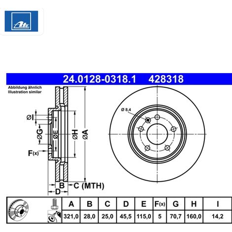 Lot de 2 Disques de frein ATE 24.0128-0318.1 OPEL 13517853 13521005