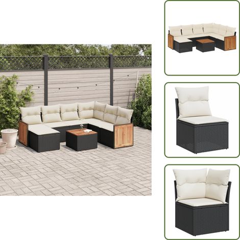 Ratán sintético - vidaXL Set de sofás de jardín 8 piezas y cojines ratán sintético negro - Sofás de jardín negro