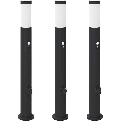 Balizas de luz con sensor y tomacorriente, 3 unidades, 80 cm, acero inoxidable, IP44 vidaXL