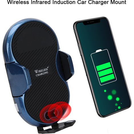 Support de chargeur de voiture sans fil à induction infrarouge, fixation pour grille d'aération et tableau de bord, support de téléphone C8miniBlue (1/5)