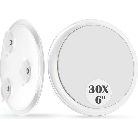 Miroir grossissant x30 à ventouses, idéal pour le maquillage, la chambre, la salle de bain et les voyages, 15 cm (1/5)