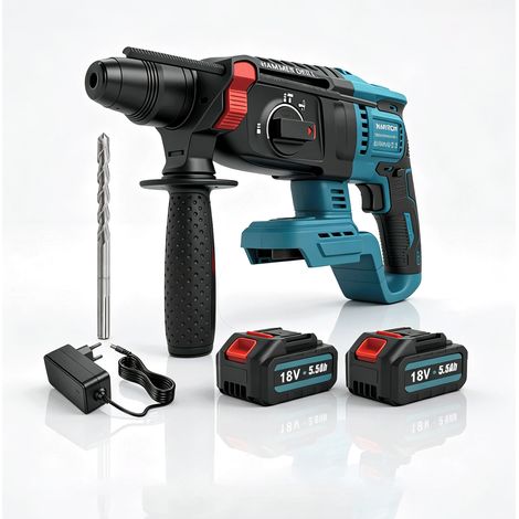 Akku Bohrhammer 18V bürstenlos SDS‑Plus 2x 5,5Ah Akku Multifunktionshammer für Beton Mauerwerk (1/5)