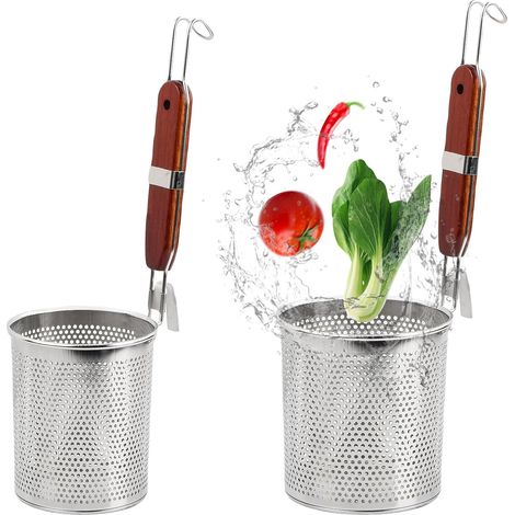 2pcs Panier à Pâtes, Filtre à Nouilles,Panier à pâtes Micro-perforé en Acier Inoxydable,Tamis Farine,Passoire Inox, Panier de Cuisson avec Poignée Passoire pour Pâtes,Aliments Frits,14cm+12cm (1/5)