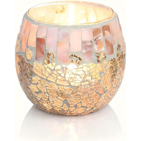 Bougeoir en Verre Mosaïque, 10.5×9cm Photophore Bougeoir Chandelier Romantique, Bougeoir Votif en Verre Photophore pour Décor de Centre de Table de Fête de Mariage à Maison (1/5)