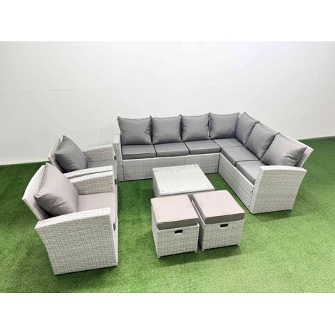 Fimous Rattan Garden Outdoor Furniture Set 10 Seater Rattan Garden Sofa Set with 2 Armchairs 2 Small Footstools Light Grey Mixed (1/4)