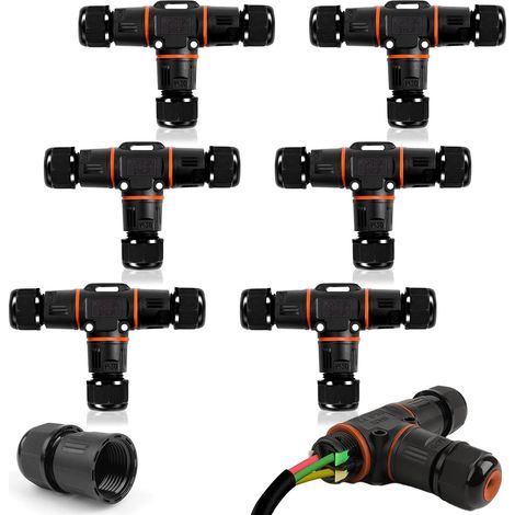 6 Pièces Boîte de Jonction IP68 Connecteur Étanche Forme de T Connecteur Électrique Étanches Boîte de Dérivation Extérieur Connecteur Câbles 3 Voies Ø 3-12 mm (1/5)