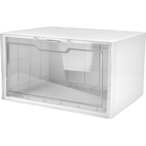 Boîte à chaussures LED à commande vocale, porte transparente, empilable, présentoir de rangement pour baskets, idéale pour la maison ou les magasins (blanche). (1/5)