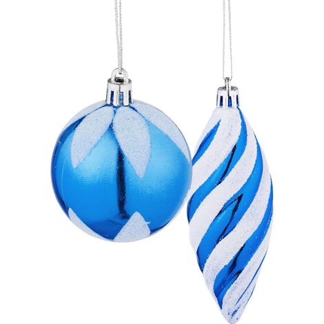 Lote de 72 bolas de Navidad decorativas brillantes para árbol ambiente festivo de poliestireno azul 130015860 (1/2)