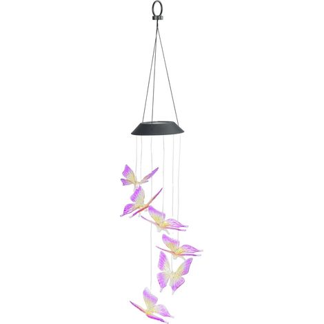 Lampe solaire suspendue, papillons LED, carillon éolien, 78 cm (1/5)