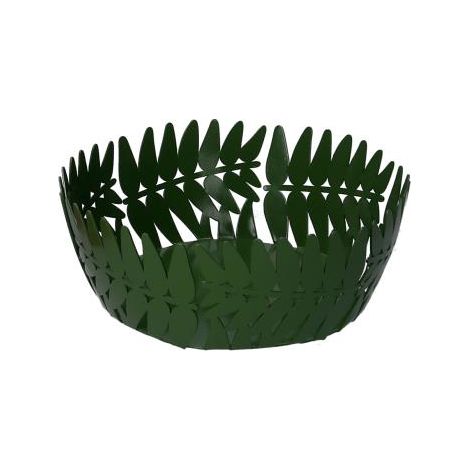Cesta de metal en forma de hoja de laurel verde oscuro, redonda de 20 cm de diámetro y 7 cm de altura (1/3)