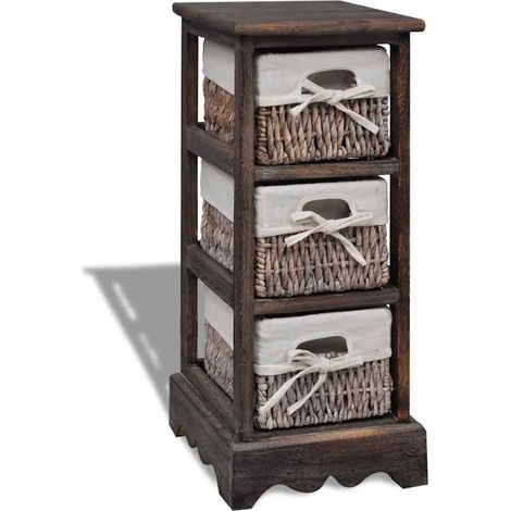 Étagère de rangement en bois marron avec 3 paniers tressés, 25 x 28 x 58 cm - PANGIVO (1/5)