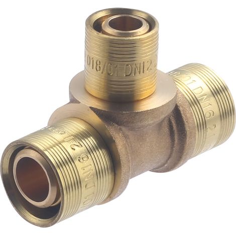 – Té réduit à glissement pour tube PER – Raccord en laiton brut – Diamètres 16mm et 12mm – Pression 6 bar – Alimentation sanitaire (1/5)