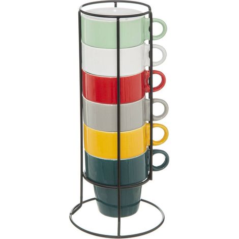 Ein Set mit 6 bunten Cappuccinotassen + einem Metallständer (1/5)