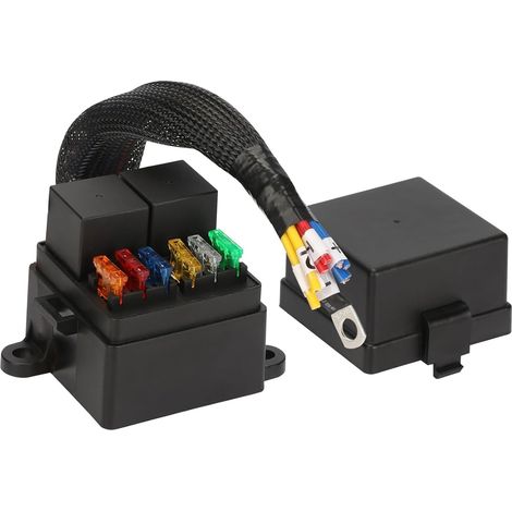Boîte à fusibles précâblée avec 2 emplacements pour relais et 6 porte fusibles ATC/ATO,2 relais DC 12V 4 broches 80A 6 fusibles ATC/ATO,bloc fusibles universel étanche voiture,camion,bateau,RV (1/4)
