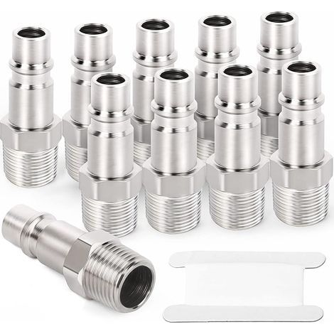 10 Stück 1/4" BSP-Außengewinde-Industrie-Lufteinlass aus Stahl, Druckluftwerkzeugzubehör, Schnellkupplungen, Druckluftstecker (1/5)