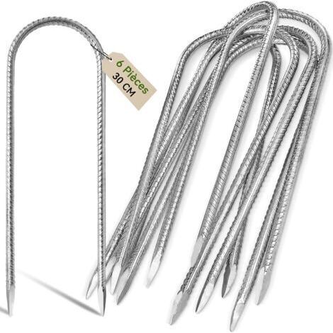 6Pcs 30cm Piquets d'ancrage Résistants en Acier Galvanisé Antirouille avec Crochets en U pour Tentes de Trampoline Convient pour Camp, Jardin, Abri et Balançoires