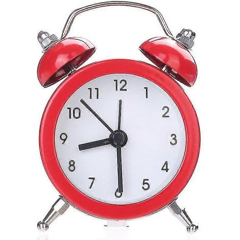 Un réveil rouge, rond et en métal, à double cloche, idéal pour la maison, la chambre et le bureau.