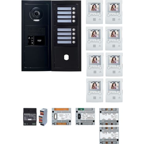 Pack GT vidéo 8 BP programmé avec platine façade noire satin 200460 - AIPHONE GTBV8EB