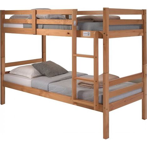 Lit enfant superposé en pin massif couleur chêne - Longueur 199 x Hauteur 154 x Profondeur 104 cm (1/5)