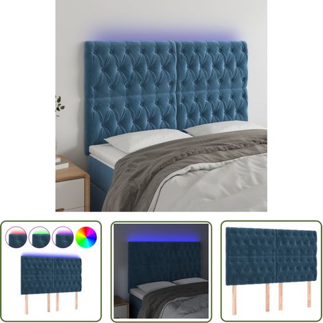 The Living Store Tête de lit à LED Bleu foncé 160x7x118/128 cm Velours - Tête De Lit Led - Tête De Lit Velours - Éclairage Led - Tête De Lit Moderne - Têtière De Lit (1/5)