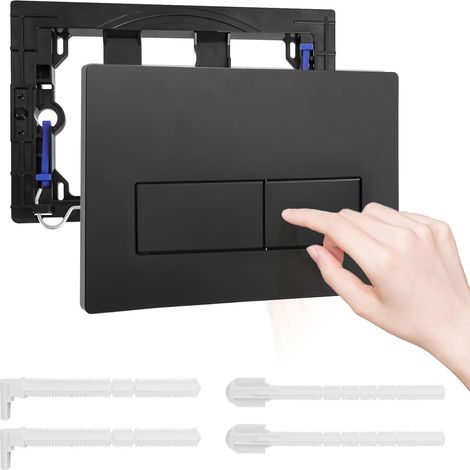 Plaque de Commande,Plaque de Chasse D'eau,Compatible Sigma01,20,30,50,UP300 et UP320,pour Réservoir de WC Compatible, Équipée D'un Set de Leviers de Chasse et D'un Cadre D'Installation (Noir) (1/5)