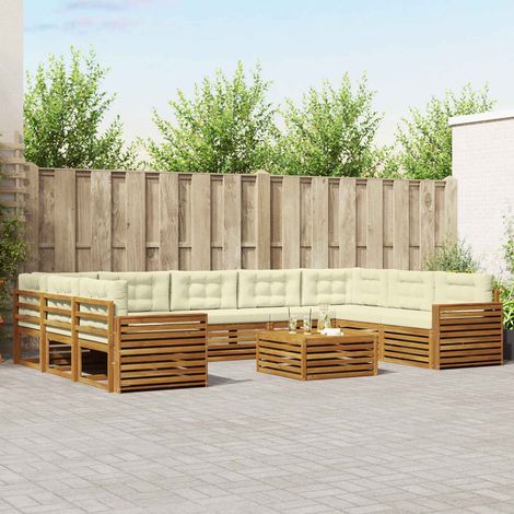 vidaXL Outdoor-Sofagarnitur 10 pcs Natur und Creme Massivholz Akazie (1/5)