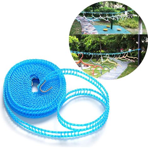 Corde à linge 5 m bleu pour camping voyage intérieur et extérieur avec système de séchage portable pour vêtements (1/4)