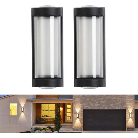 Lot de 2 Applique Murale Up Down Éclairage Terrasse 10W LED 3000K Lumiere IP65 Etanche Noir Lampe Murale Entrée Cour Patio Couloir (1/5)