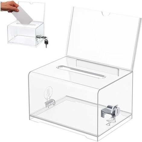 Boîte de Dons en Acrylique, Boîte à Dons Verrouillable, urne Électorale Transparente Serrure Clé, Tirelire Transparente, (1/5)