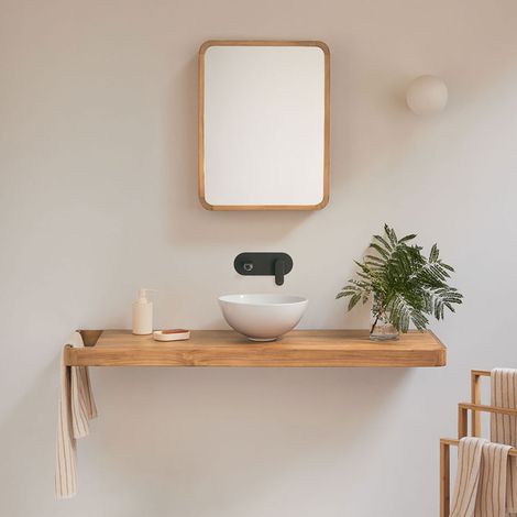 Ensemble meuble de salle de bain suspendu 130x45 cm en bois de teck Neill SKLUM (1/5)