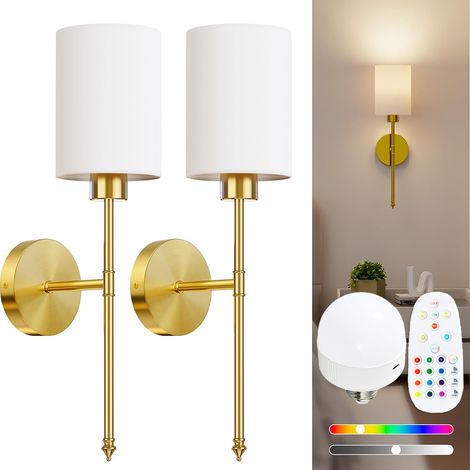 Lot de 2 appliques murales rechargeables avec télécommande, intensité variable, 3 températures de couleur réglables, modes d'éclairage RVB, doré (1/5)