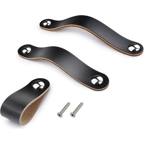 6 poignées Beige de tiroir à la main en cuir commode armoire bouton poignées Poignée de porte réglable cuisine tire boutons avec vis 22mm, Distance de trou: 128mm (1/4)
