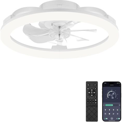 Ventilateur Plafond avec Lampe et Télécommande, Lustre Ventilateur de Plafond Moderne Dimmable, 6 Vitesses, Commande APP, Ventilateur Silencieux Encastrable avec Lampe Intégrée (Blanc) (1/5)