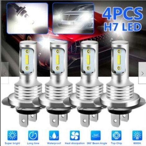 Kit di 4 lampadine LED H7 6000K Super White 110W 8000LM per fendinebbia e anabbaglianti. (1/4)
