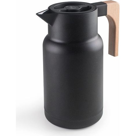 62598 - Thermo Jug WOOD BLACK, Thermos pour liquides, Garde froid et chaleur, Polypropylène, Double paroi avec couche de verre à l’intérieur, Bouchon isolant, Contenance: 1 L, Noir (1/5)