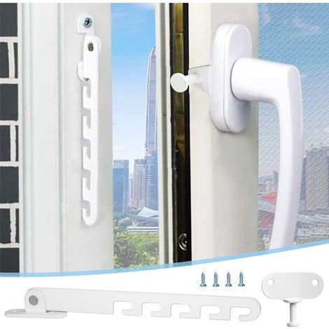 Casement window lock – Secures opening for children – Easy installation on PVC, wood, and aluminum – Rust-resistant white finish (1/5)