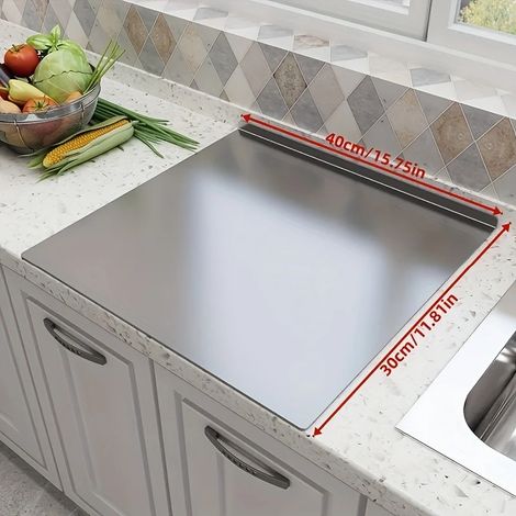 Planche à découper en acier inoxydable (40 x 30 cm) - Robuste et antidérapante, idéale pour la viande, les légumes et la pâtisserie Nettoyage facile grâce à son rebord de sécurité (1/5)