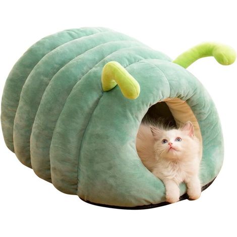 Niche pour Chat Interieur,en Forme de Chenille,Lit pour Chien avec Fond Antidérapant,Panier Chat d'hiver Chaud pour Chats,Lavable Coussin Chien,Lit Nid Intérieur pour Animaux de Compagnie(vert) (1/4)